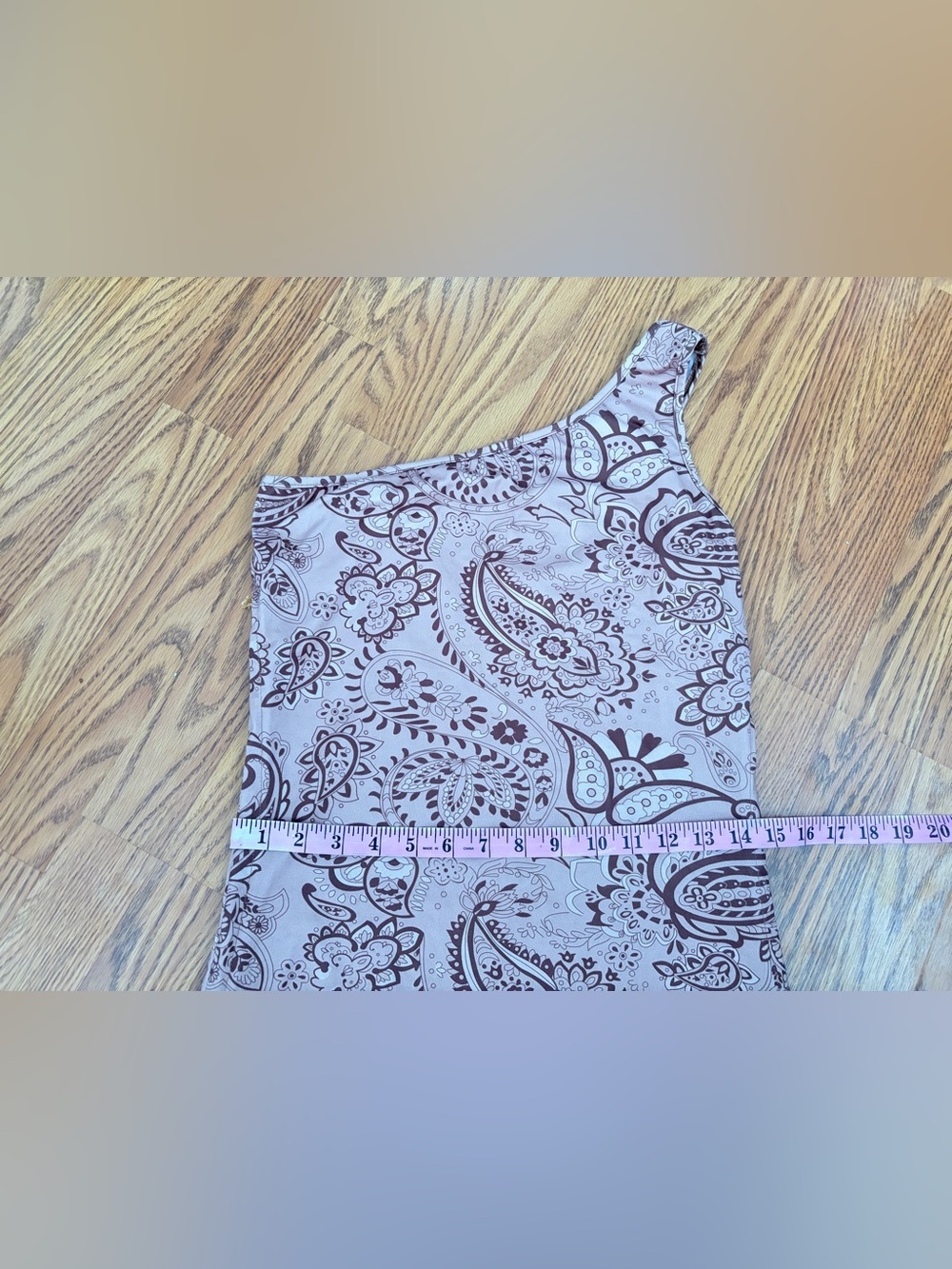 SHEIN Brown Paisley One-Shoulder Bodycon Midi Dress - Picture 6 of 8